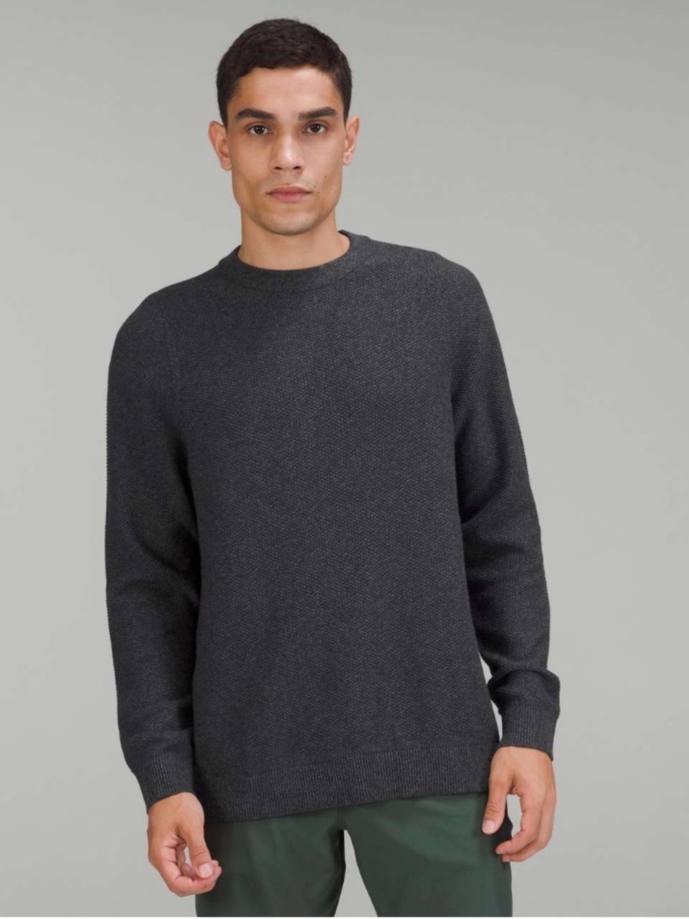 Lululemon Waffle Textured Knit Crewneck Sweater Dark Gray Black Men’s M CoolMax